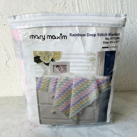 Herrschners Rainbow Drop Stitch Blanket Crochet Kit-Baby Yarn + Pattern 35 x 37 - Picture 1 of 5